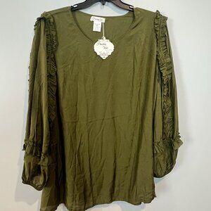 Paisley Vine Long Sleeve Blouse Size 2XL Fairycore Olive Green NWT